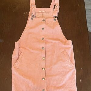 Pink Corduroy Button-Down Overall Pinafore Dress